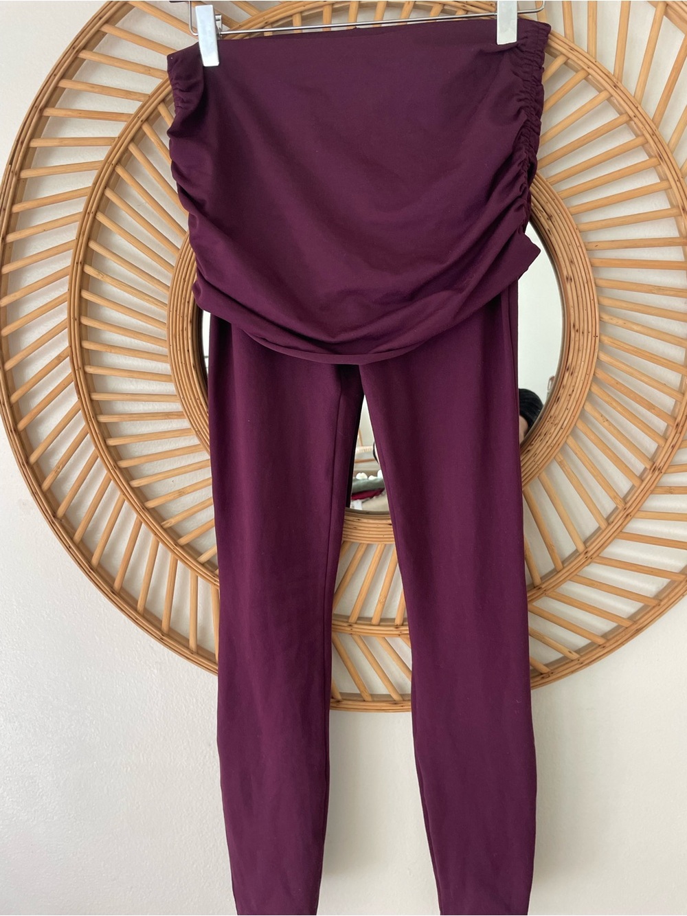 Women’s Maternity Leggings with Fold-Over Panel - Deep Plum